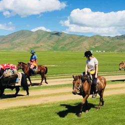 Ride back through Mongolia's scenic landscapes after your time exploring the Eight Lakes on horseback.